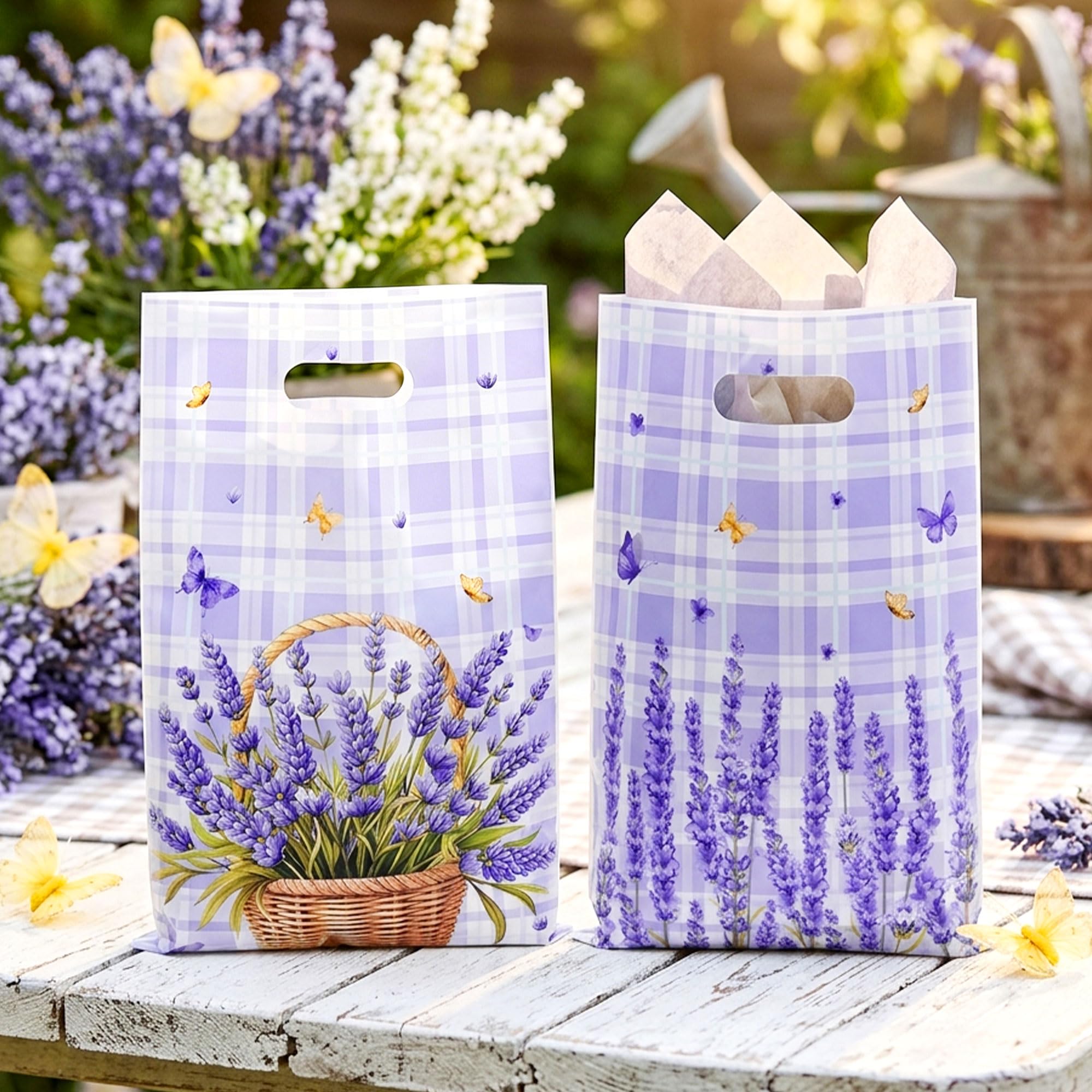 25 PCS Lavender Bridal Shower Decorations Purple Floral Bags Treat Boxes Gift Cookies Snacks Bags for Lavender Purple Bridal Shower Bachorlette Party Wedding Decor Supplies