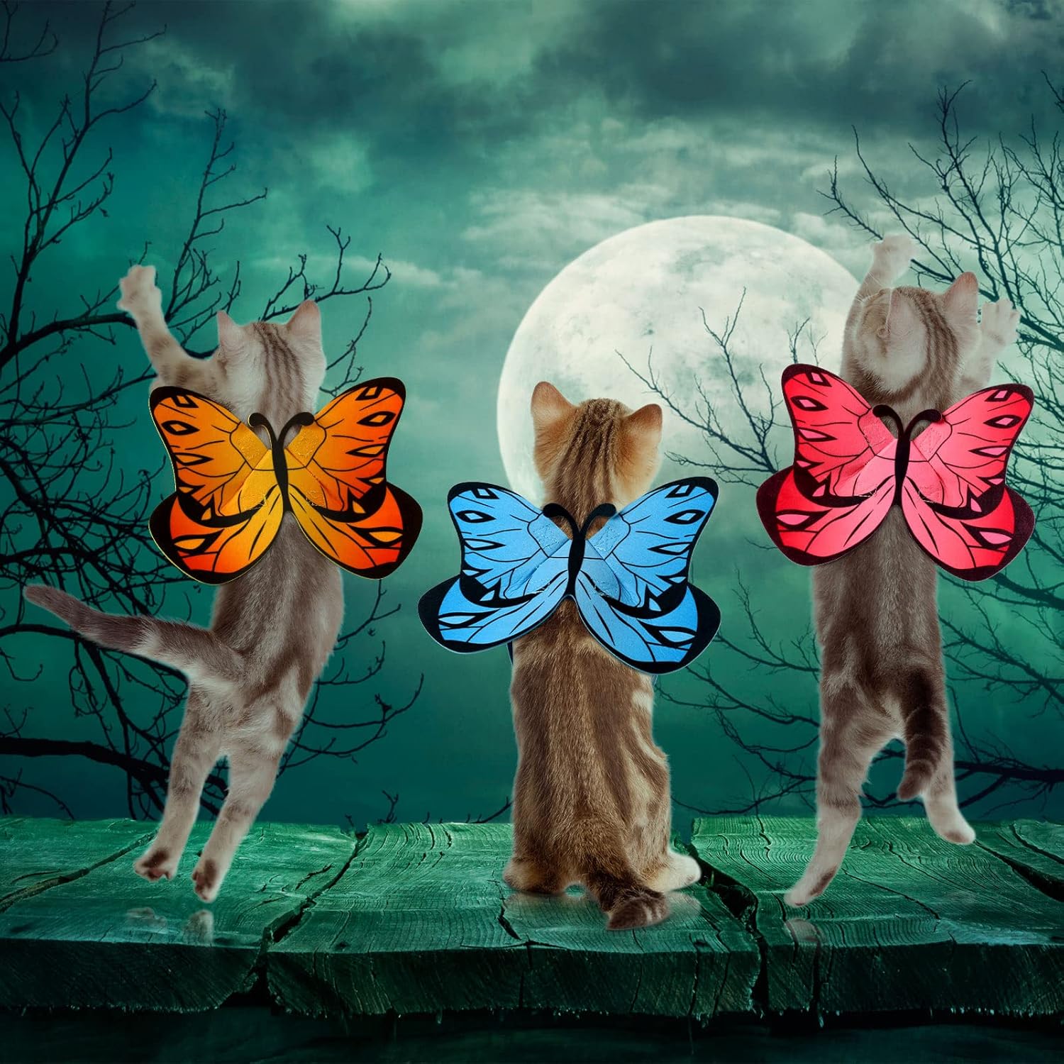 JaGely 8 Pieces Halloween Pet Costume Set 4 Colorful Cat Dog Butterfly Cloak 1 Bat Wings 1 Dinosaur Wings 1 Vampire Cloak 1 Pumpkin Cape for Halloween Party Decoration Cosplay Dress up Accessories