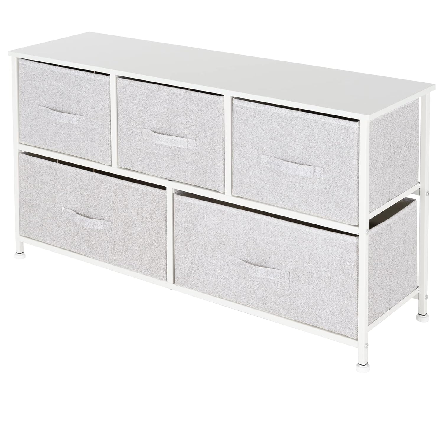 ML Design Kommode aus Stoff mit 5 Schubladen, 100x30x54,5cm Weiß, Metall-Regal/MDF-Platte, Schubladenschrank Schrank Kleideraufbewahrung Sideboards…