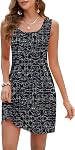 WNEEDU 2026 Robe de tank d'été sans manches avec poches, silhouette souple, superposition facile, adapté pour les voyages sur la plage, vacances et rassemblements, sorties occasionnelles et l'usure quotidienne