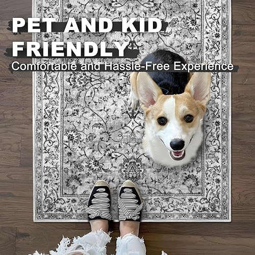 Miniatura 6 de KILOCOCO Alfombra de pasillo de 2 x 6 pies, alfombra floral vintage, lavable, alfombra antideslizante para pasillos, baño, pasillo, lavandería,