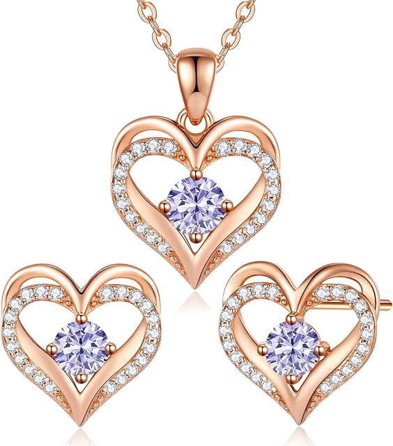 CDE Jewellery Sets for Women 925 Sterling Silver Heart Necklace and Earrings Sets Anniversary Birthday Jewelry Gifts for Her Women