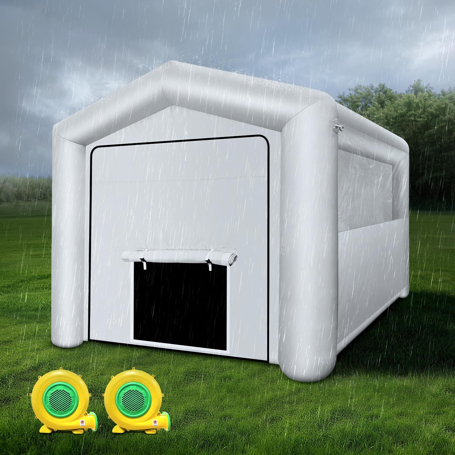 Waterproof Inflatable Paint Booth 13x8.2x8.2ft Portable Spray Tent with 750W+480W Air Blowers for Auto Parts, Furniture and Other Painting Works