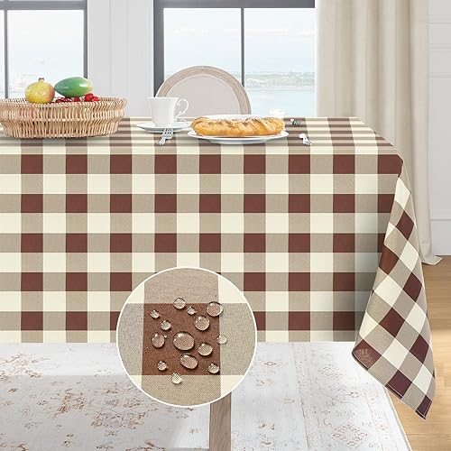 Softalker Mantel rectangular a cuadros de otoño, mantel impermeable a cuadros, resistente a las manchas, lavable, de poliéster, para vacaciones,