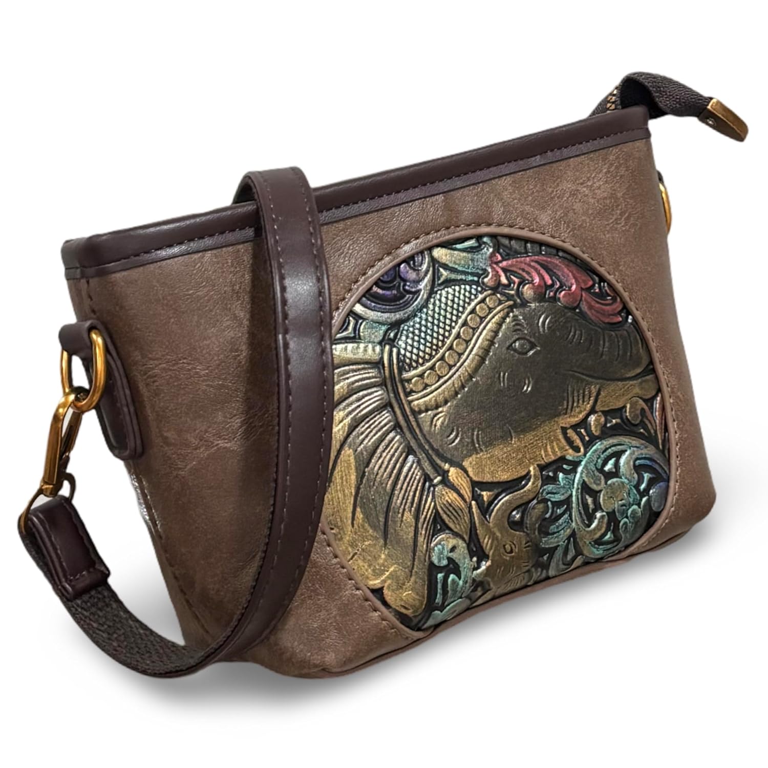 GLOSSY Women's Crossbody Sling Bag, PU Material with Embossed Design, Adjustable Strap