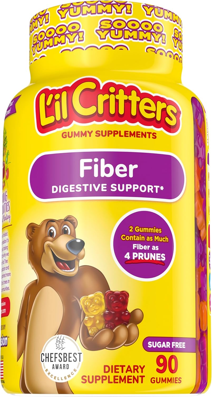 L’il Critters Fiber Daily Gummy Supplement for Kids, for Digestive Support, Berry and Lemon Flavors, 90 Gummies L’il Critters Fiber Daily Gummy Supplement for Kids, for Digestive Support, Berry and Lemon Flavors, 90 Gummies