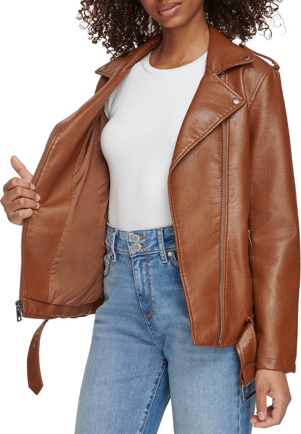 Levi's womens Oversized Faux Leather Belted Motorcycle Jacket (Standard & Plus Sizes) - Image 5
