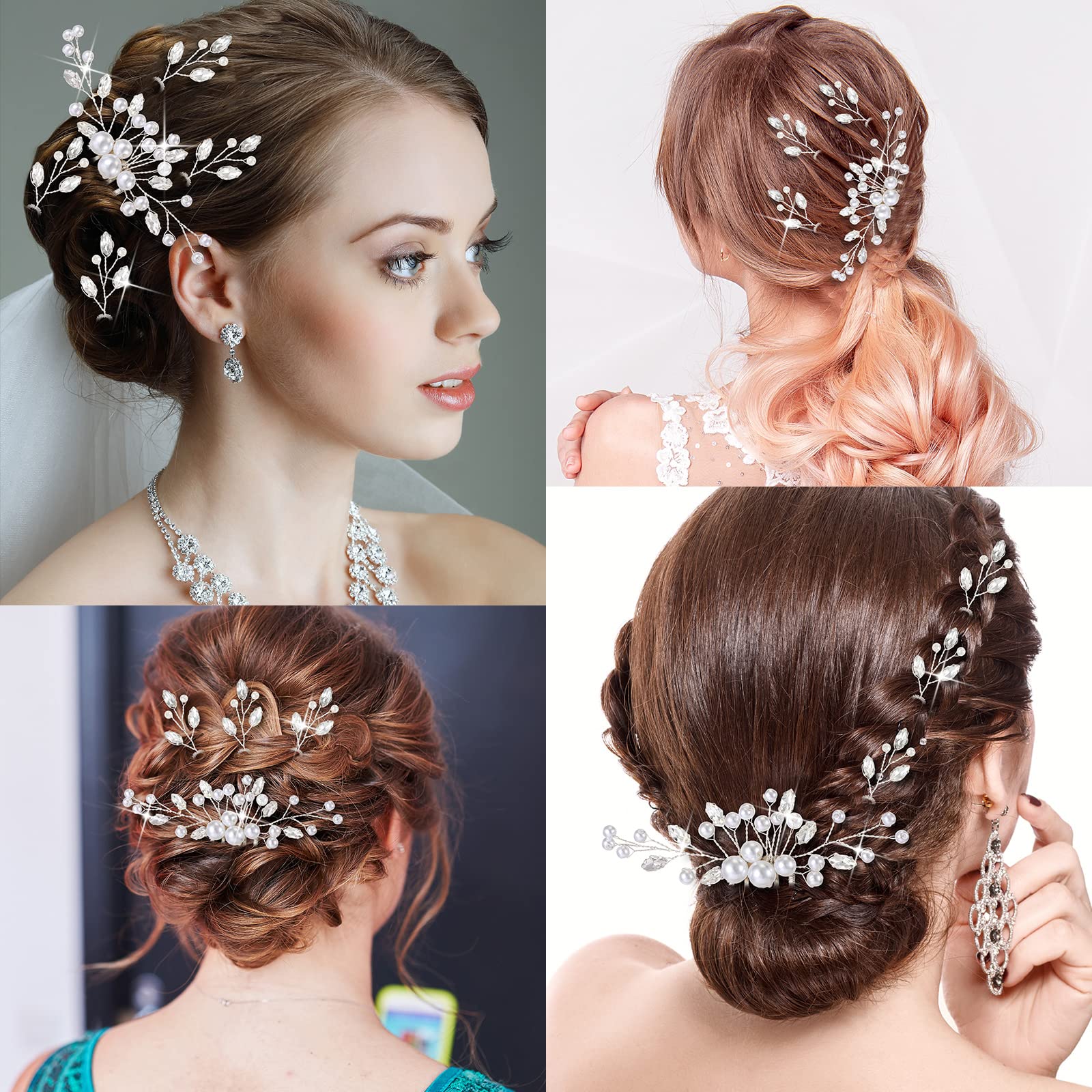 9 Stück Perlen Braut Hochzeit Haarkamm Perlen Haarnadeln Set Braut Steckkamm U Förmige Haarspangen Perle Bobby Haarnadeln Hochzeit Haarschmuck für Damen Mädchen (Silber, Retro Stil)
