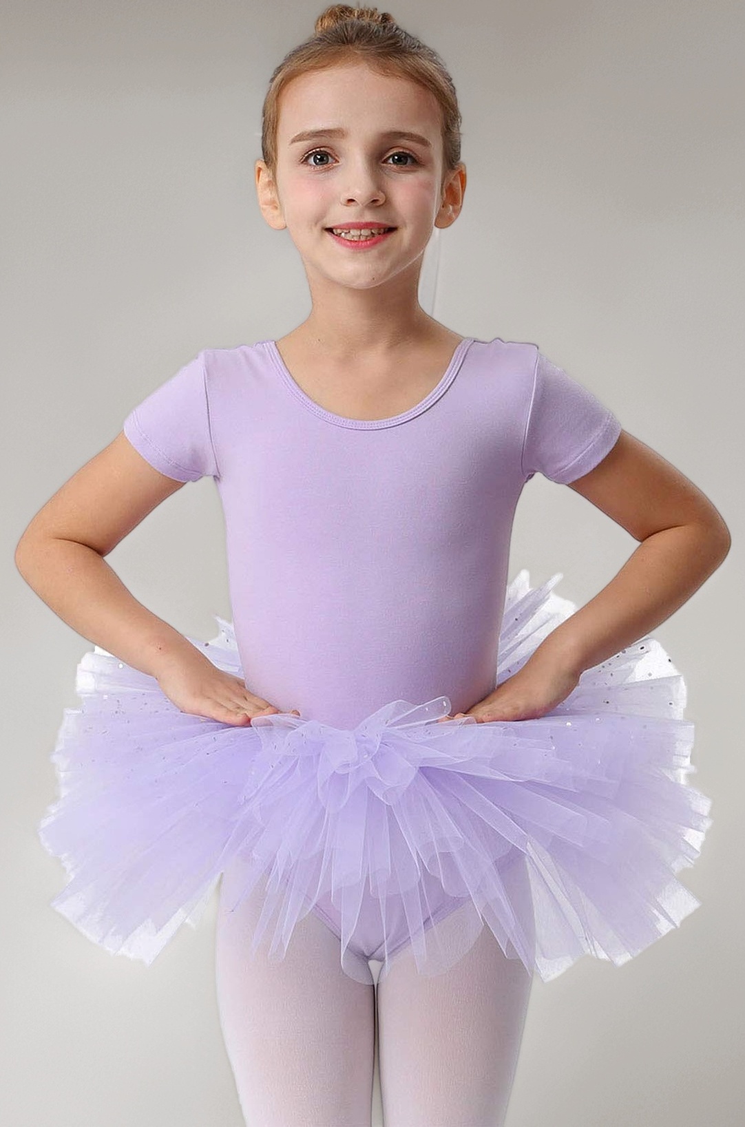 MdnMd Short Sleeve Glitter Dance Ballet Tutu Leotard Ballerina Outfit for Girls Toddler