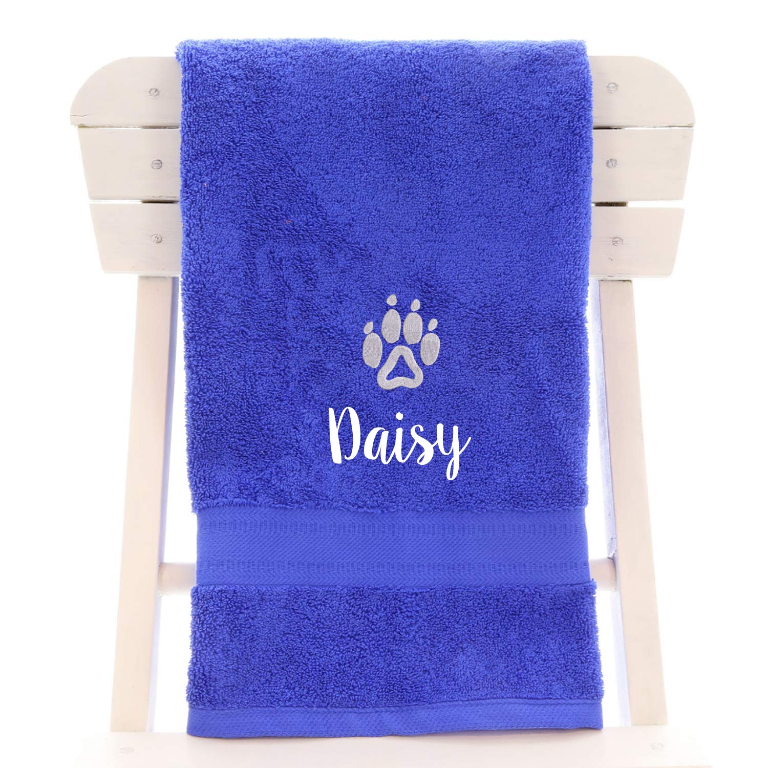 aztex Personalised Combed Cotton Dog Towel, 70cm x 130cm, Royal Blue