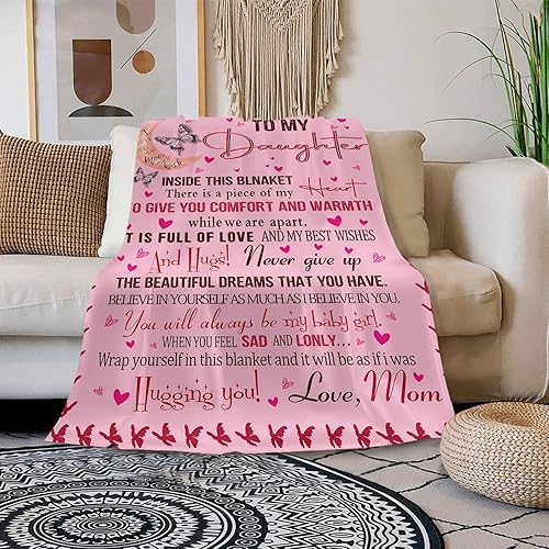 Miniatura 4 de YunTu Manta cálida con letras para hija, regalos de cumpleaños para hija de parte de mamá y papá, regalos de San Valentín para hija (letra rosa, 40