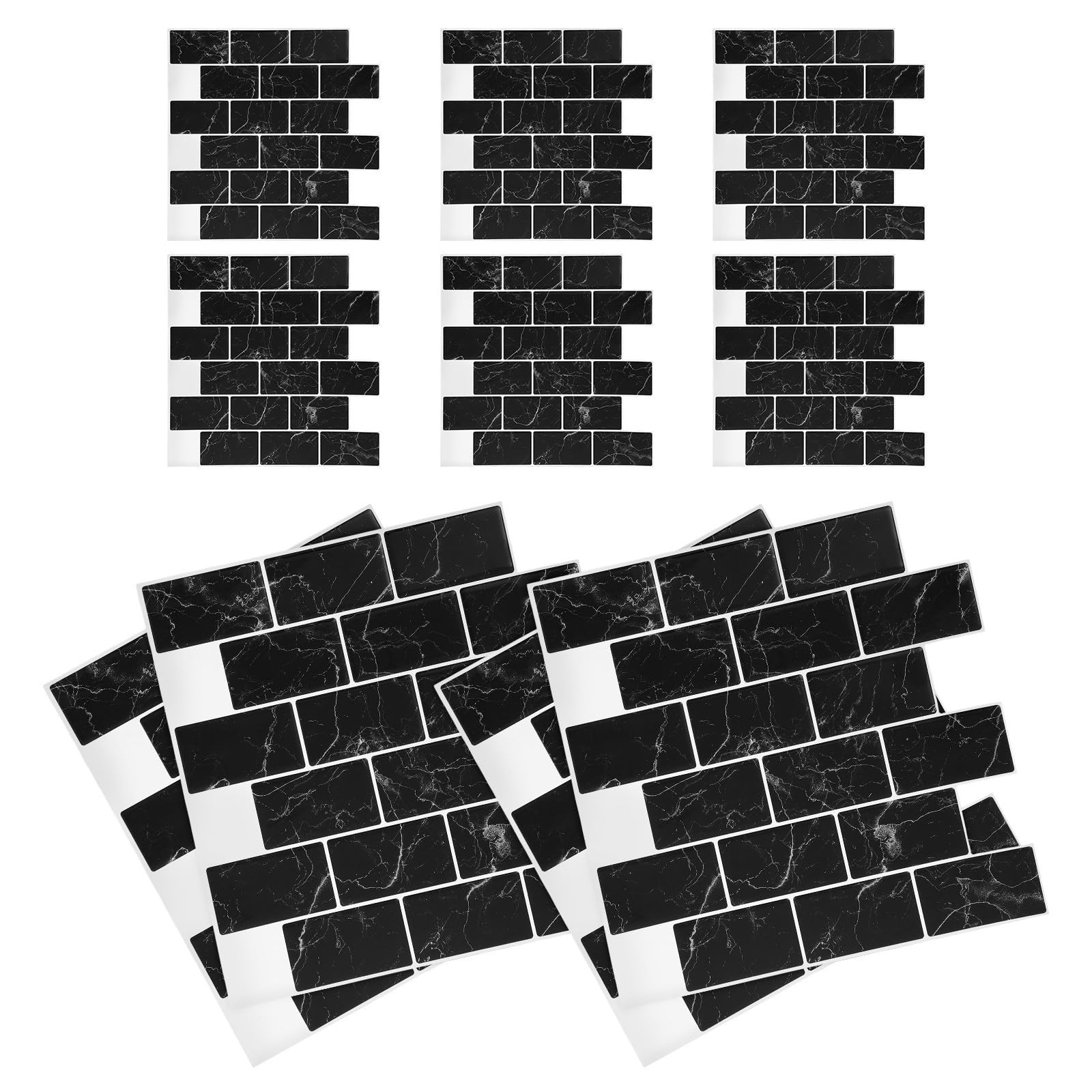 10 Pezzi Piastrelle Adesive per Cucina e Bagno 3d Effetto Mattone Nero, Impermeabili e Antimacchia in Poliuretano Adesivo Pet, Facili da Rimuovere senza Danni, per Pareti e Piani