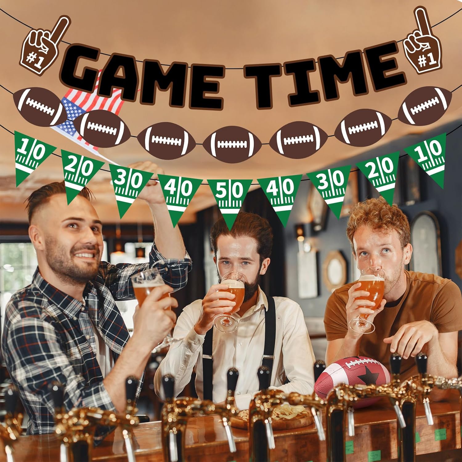 3PCS Game Time Banner Football Decorations, Pre-Strung Football Banner for Football Party Decorations, Football Birthday Party Decorations Football Themed Birthday Party Supplies