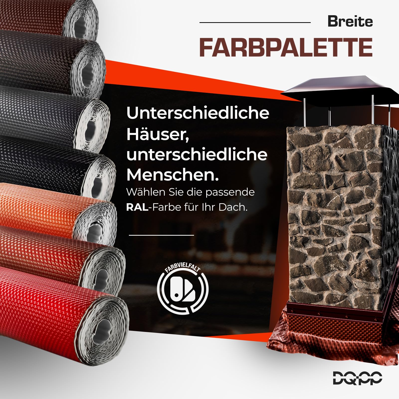 DQ-PP WANDANSCHLUSSBAND – Länge 5m – Breite 300mm – Graphit RAL 7016 – hochwertiges Aluminium und Butyl – Selbstklebend – Dach Kaminanschlussband 3D Struktur Dachabdeckung Aluminiumband