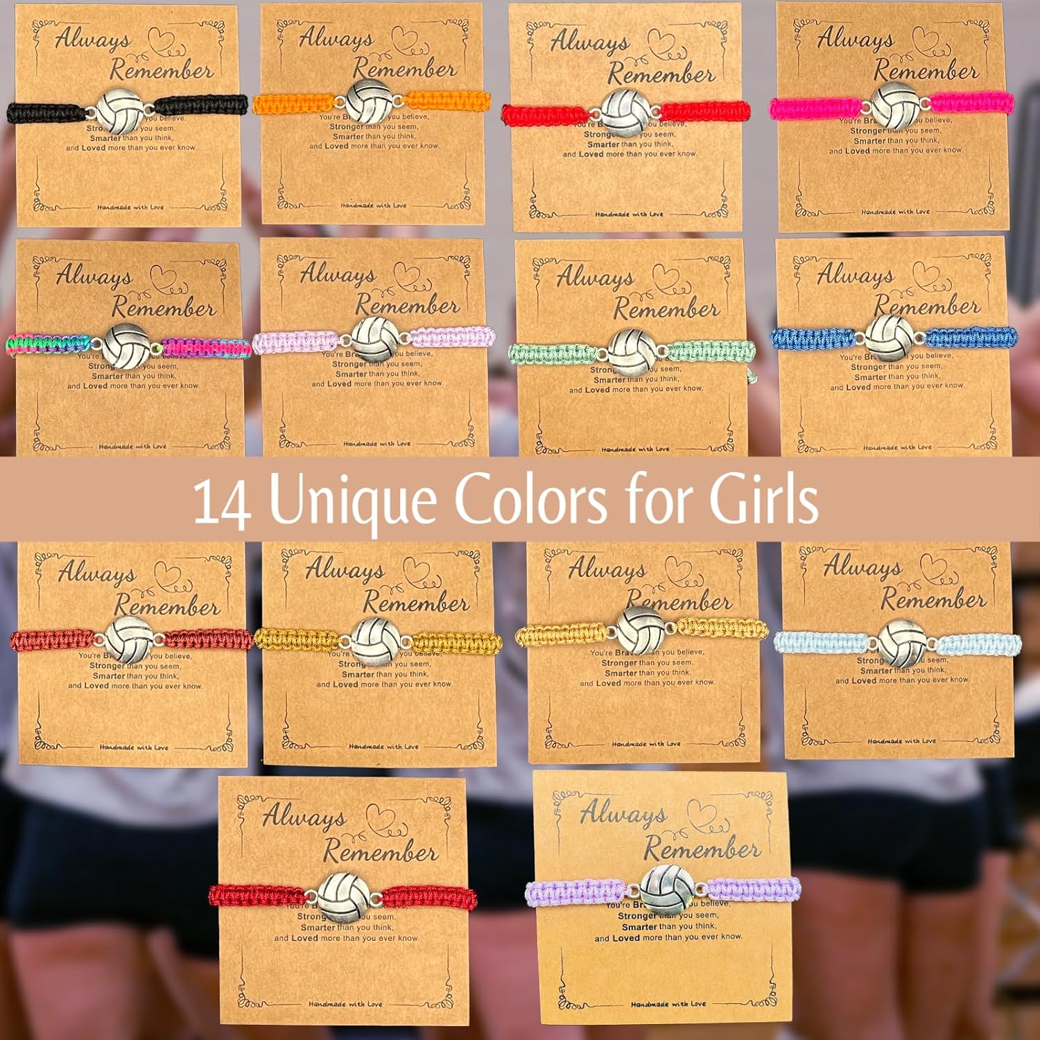 154 Pcs Volleyball Team Spirit Gifts Set, Includes 14 Adjustable Woven Rope Bracelets & 140 Waterproof Vinyl Decals, Bulk Sports Accessories for High School Players,Coach to Team Awards - Image 2