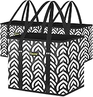 Vista 10 de BALEINE 3 bolsas reutilizables para comestibles, bolsas de compras plegables para comestibles con parte inferior reforzada y asas (mosaico)