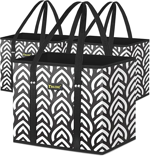 BALEINE Paquete de 3 bolsas de comestibles reutilizables, bolsas de compras plegables para comestibles con parte inferior reforzada y asas
