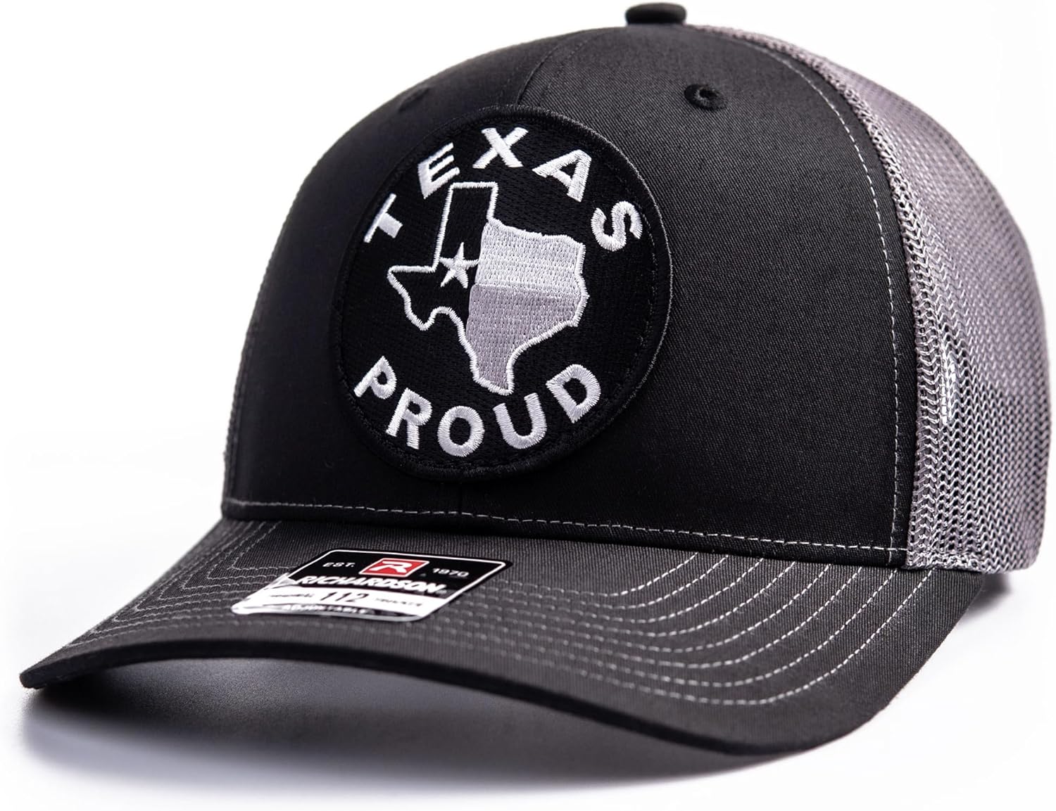 Texas Proud Patch Hat - Richardson 112 Trucker Cap - Black Lone Star State Flag