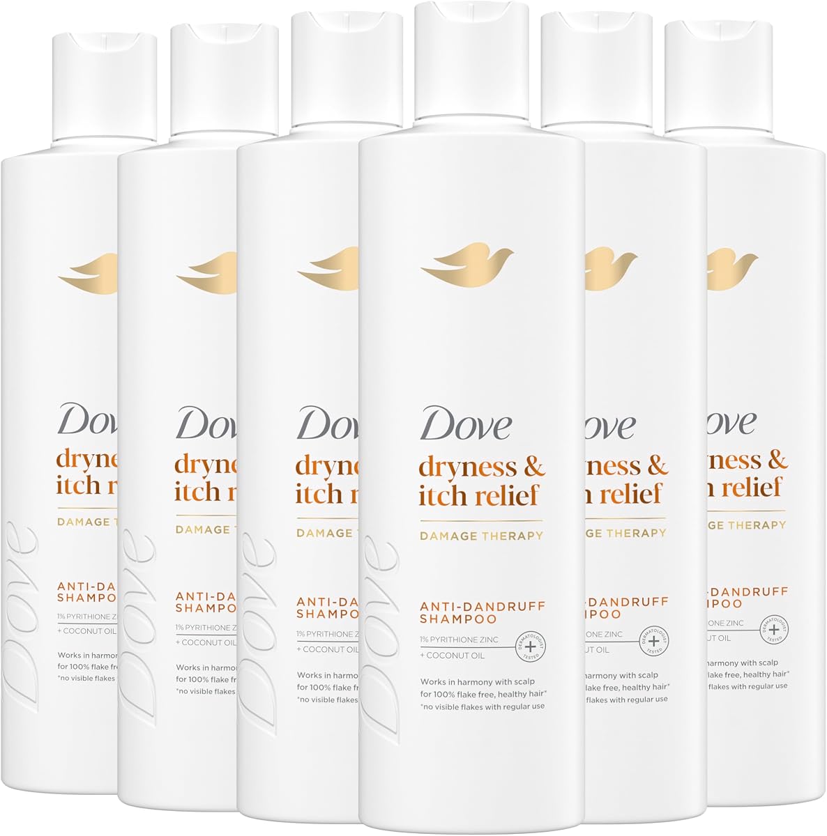 Dove Damage Therapy Derma Shampoo Pack of 6 Dryness + Itch for Flaky Scalp with Pyrithione Zinc and Coconut Oil 12 Fl Oz