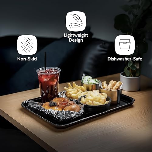 Miniatura 4 de Restaurantware RW Base - Bandejas de comida rápida de 10 x 14 pulgadas, 10 bandejas resistentes para cafetería, bandejas de plástico azul ligeras,