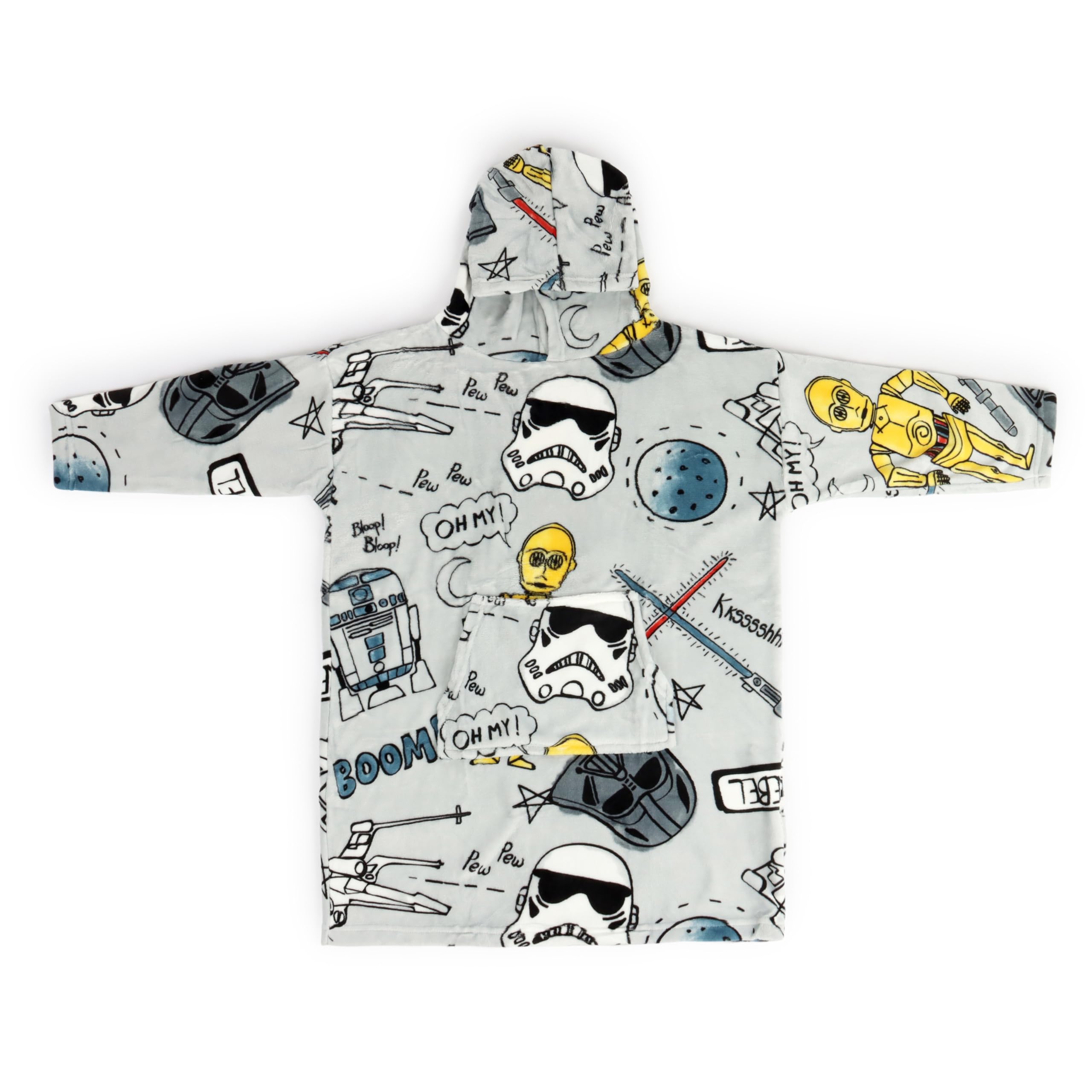 Jay Franco Children's Star Wars Wearable Throw Blanket – Oversized Plush Hooded Blanket with Pocket, Soft Cosy Fleece Throw, Gift for Lounging, Official Licensed Property, Grey, 61x81
