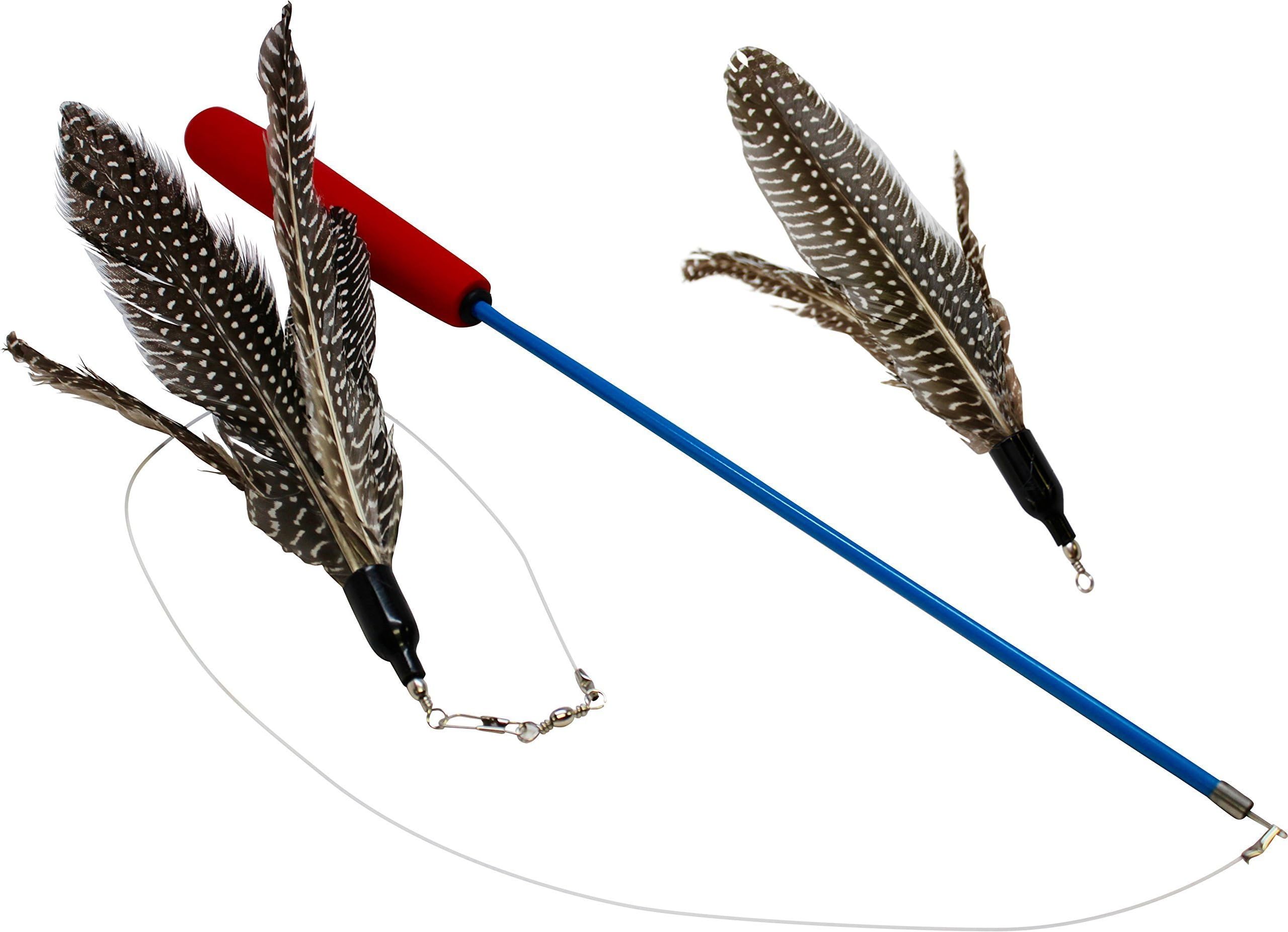 PERFECT VALENTINE'S GIFT-Interactive Cat Toy And Feather Teaser With Comfy Handle And Telescopic Wand. Includes Da Bird Compatible Bird Toys-Two Guinea Feathers, Have Fun Exercising Your Cat!