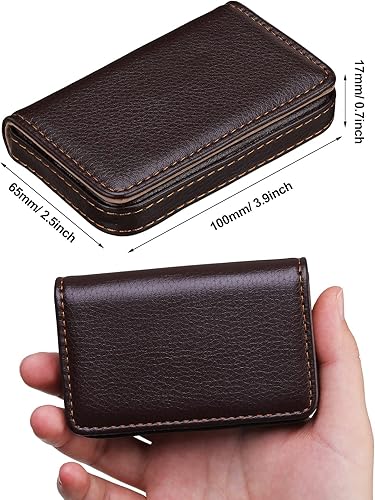 Miniatura 2 de Eaasty Funda de piel sintética para tarjetas de visita con cierre magnético para hombres y mujeres, 3 unidades, color café