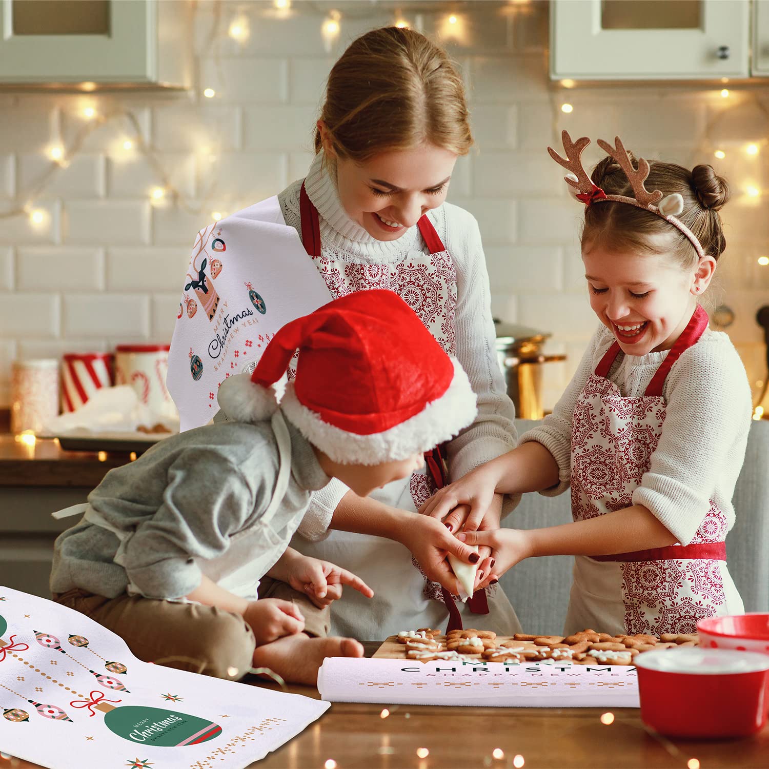 ZJILIXIA 2PCS Torchon Noel,Torchon Cuisine Noel 40x60cm,Décoration Torchons Cuisine Noël,Coton Vaisselle,Déco Serviette Essuie Main Kitchen Cadeau (A