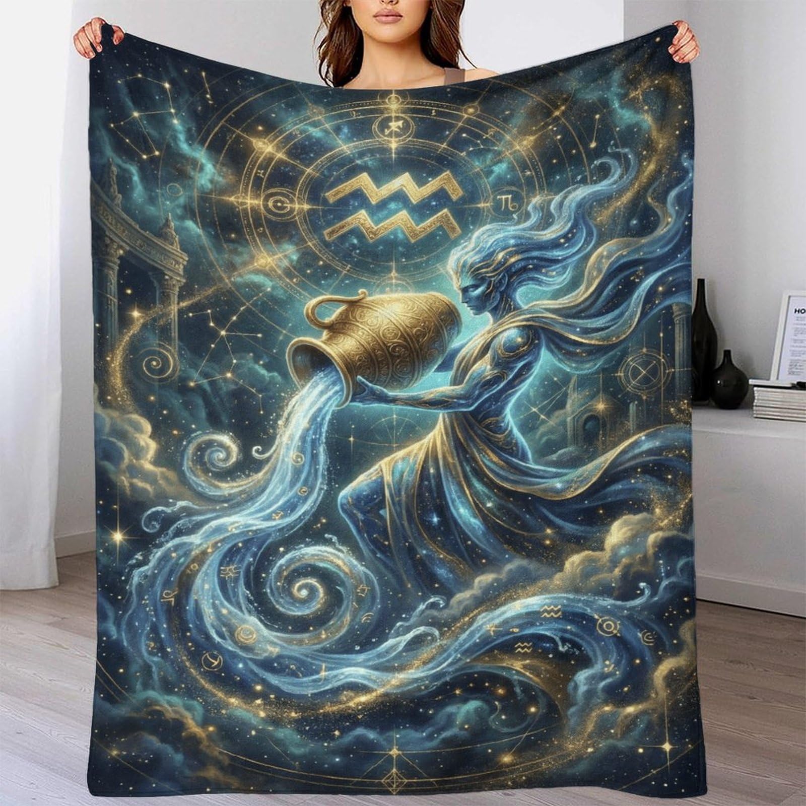 W7C8U2X3 Aquarius Zodiac for for Flannel Throw Blanket, Bed Bedroom Sofa