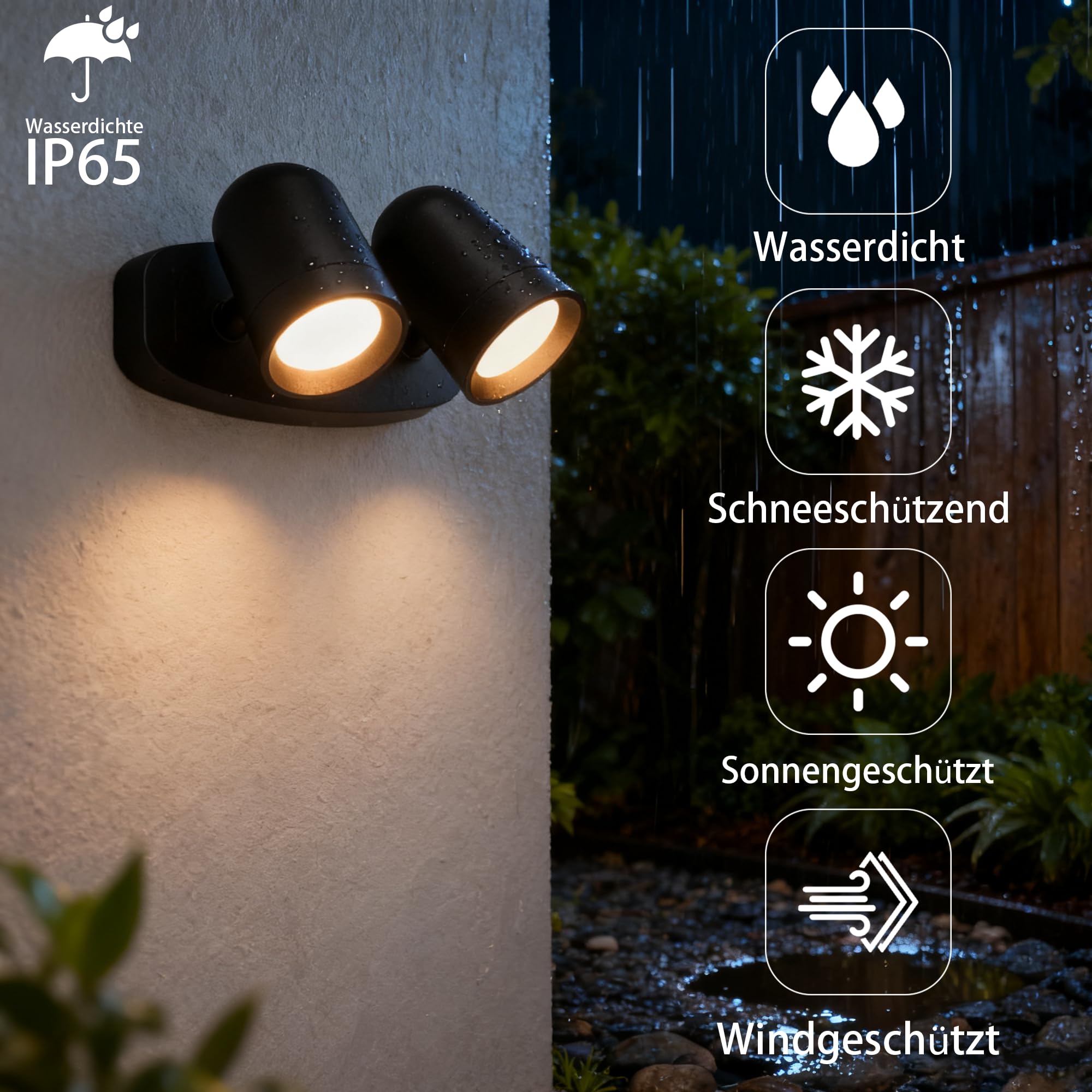 JNR Applique da Esterno, IP65 Impermeabile Lampade da Esterno, Nero | Doppio faretto orientabile a 330°,Alluminio Applique da Parete Esterno 230V 2*5W GU10 3000K LED Lampadina Inclusa