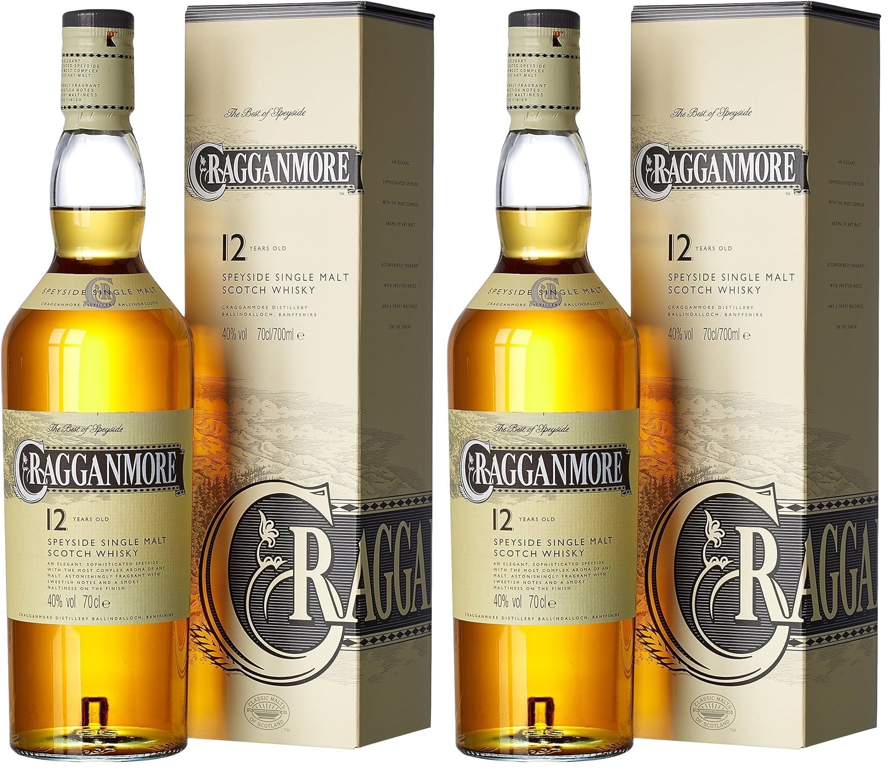Cragganmore 12 Ans, Whisky Ecossais Single Malt, 0.7L (Lot de 2)