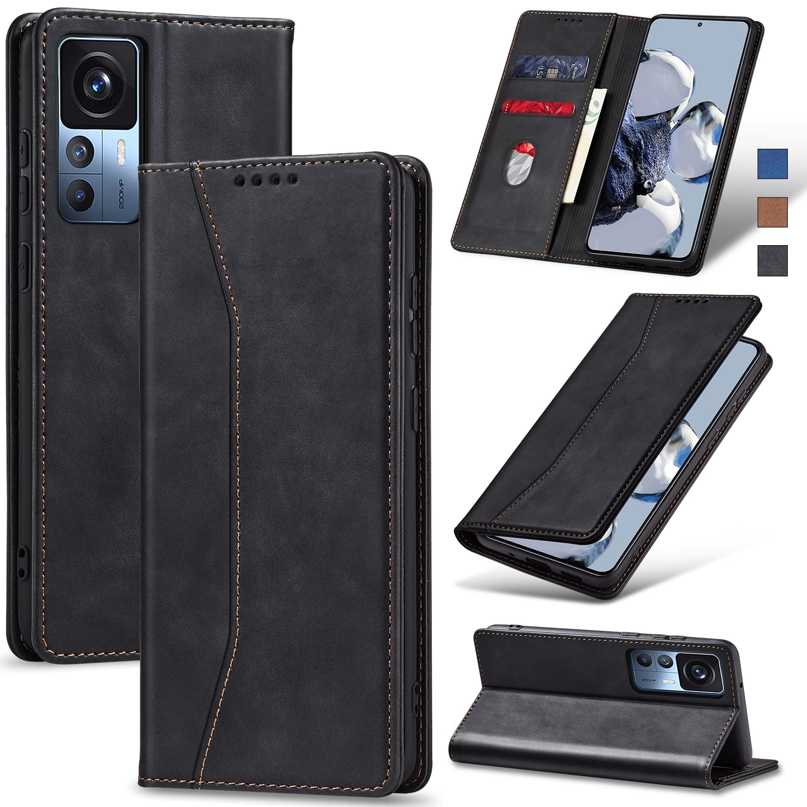 HAOYE Cover Portafoglio Con Magnete Per Xiaomi 12T/12T Pro 5G - Custodia Flip In Pelle PU Con Slot Carte E Supporto (Rosso)