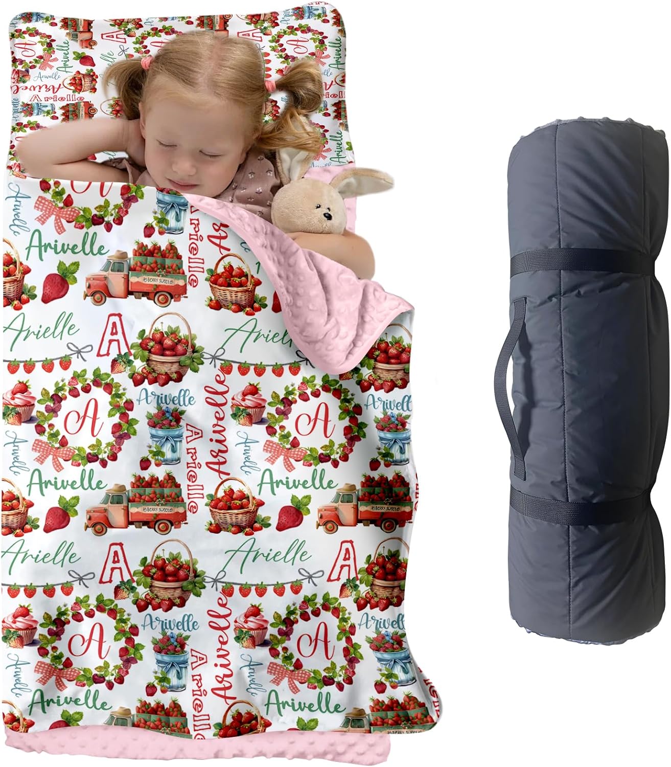 Personalized Toddler Nap Mat for Preschool, Custom Name Kids Sleeping Bag for Daycare, Kindergarten Roll Up Sleeping Mat with Removable Pillow and Soft Blanket, Fun Themes for Boys & Girls