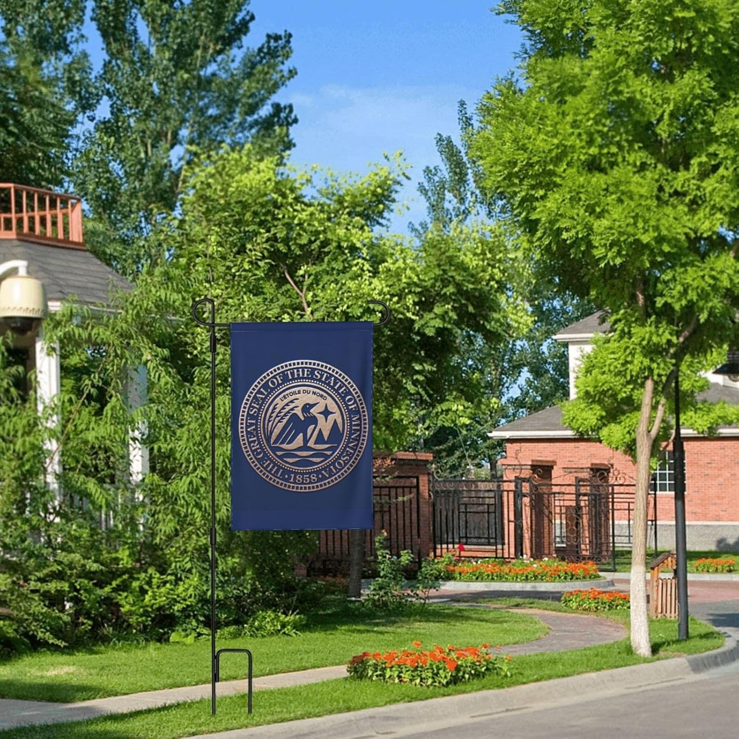 ミネソタ州印章エンブレムガーデンフラッグ、31.8cmx45.72cmデコガーデンフラグ両面、パーティーガーデン芝生ヤードホーム屋内