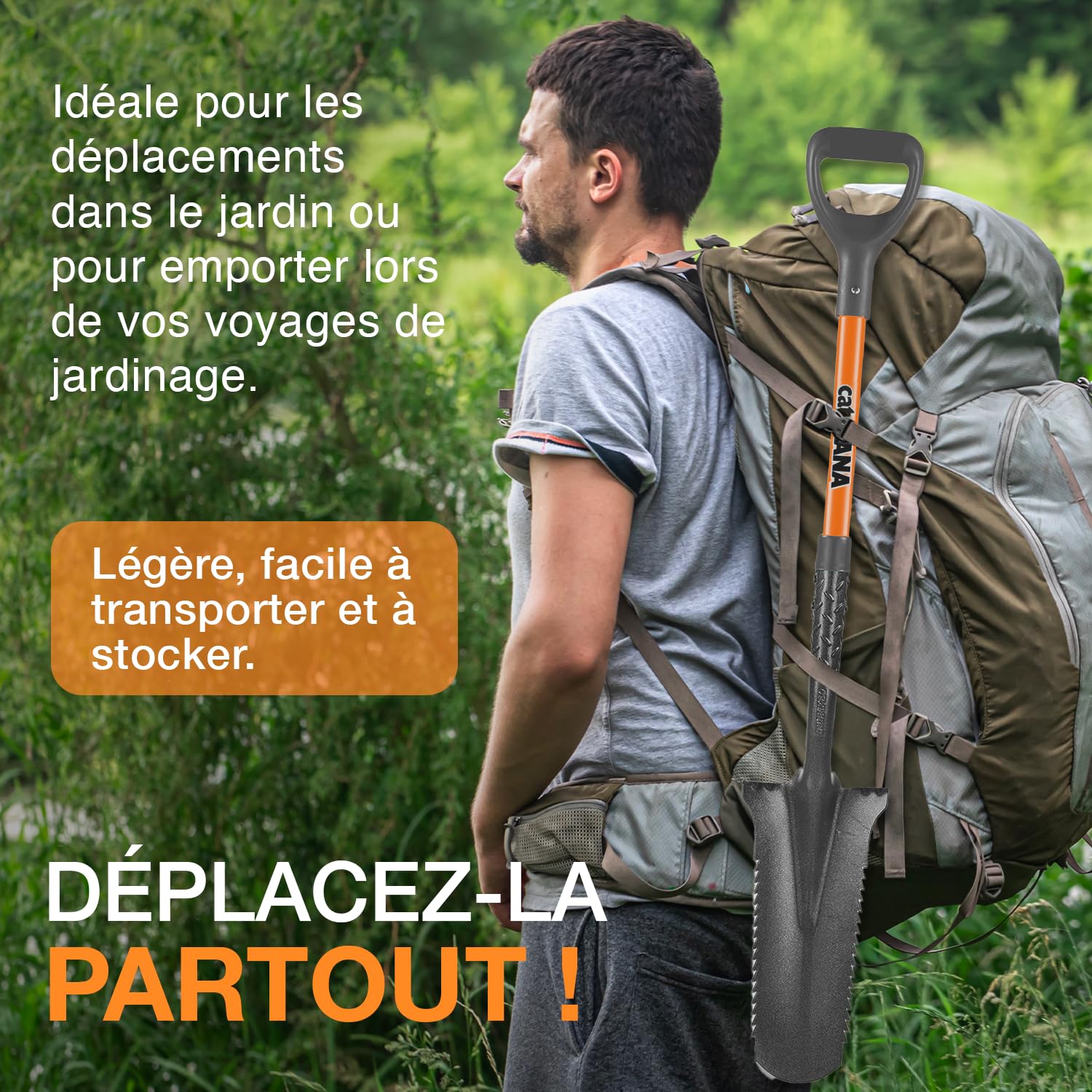 CATAVANA – Bêche de Jardin avec Dents en Acier – Outil de Creusage et Ameublissement du Sol – Manche Long avec Poignée en D Ergonomique – Idéale pour Jardinage, Potager et Aménagement – Noir/Orange