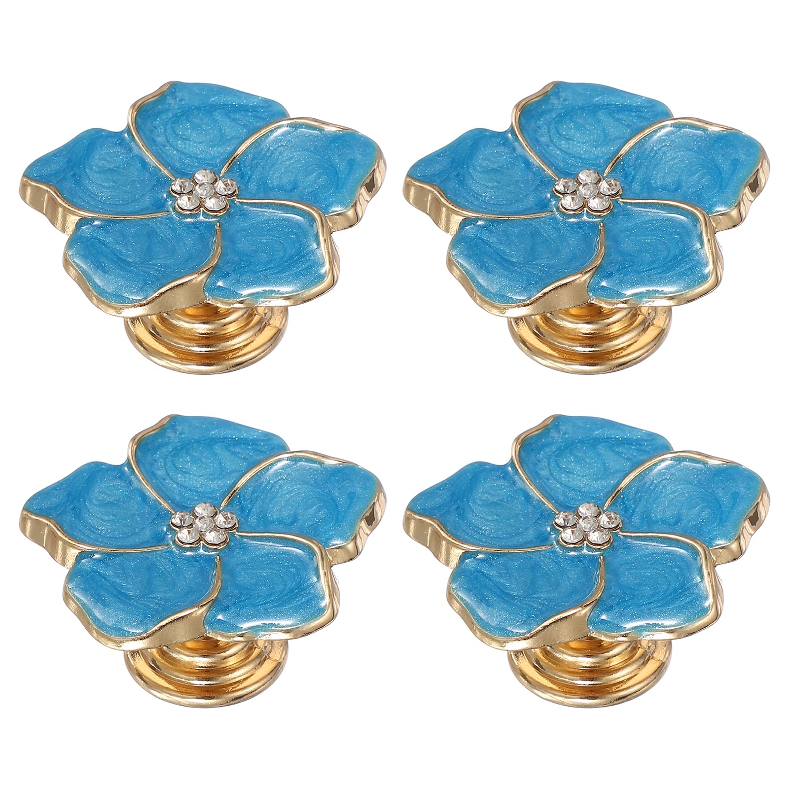 sourcing map 4 Pcs Flower Knobs, Metal Cabinet Drawer Knob Rhinestones Flower Petal Handles Dresser Knobs for Cupboard Cabinet Closet Door Pulls Decorative Furniture, Blue