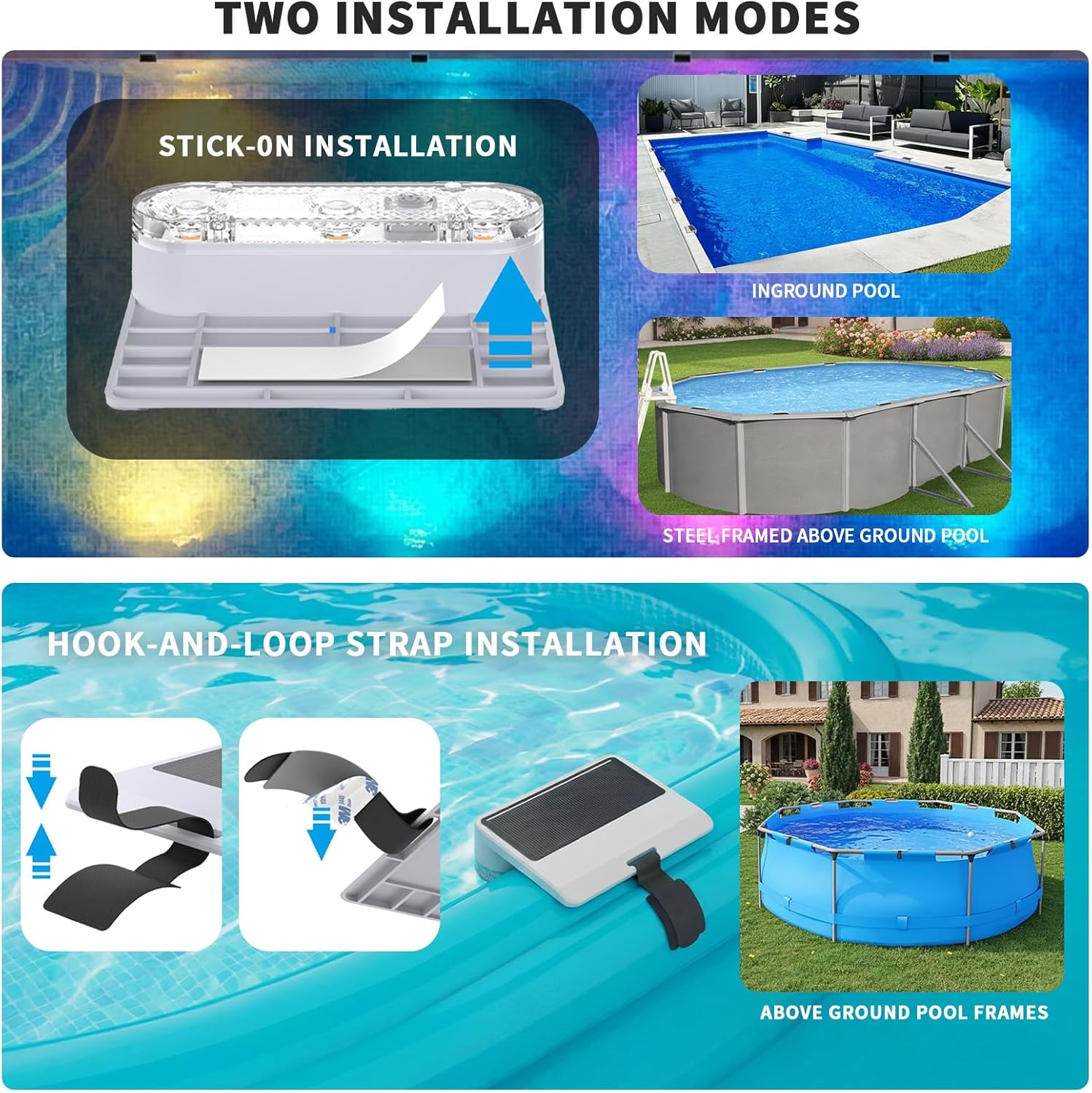 VOLISUN Solar Pool Lights for Above Ground Pools,9 RGB Color LED Pool Light,IP65 Waterproof,Built-in Rechargeable Solar Battery,Pool Lights Solar Powered for Pond,Yard Decor(6pack)