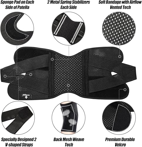 Miniatura 8 de NEENCA Rodillera profesional con estabilizadores laterales, soporte de rodilla de compresión con tecnología de tejido de malla, rodillera con