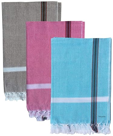Fancyadda Cotton Bath Towel 300 GSM (Set of 3, Pink, Light Blue, Brown, Light Weight, 30x60 inches)