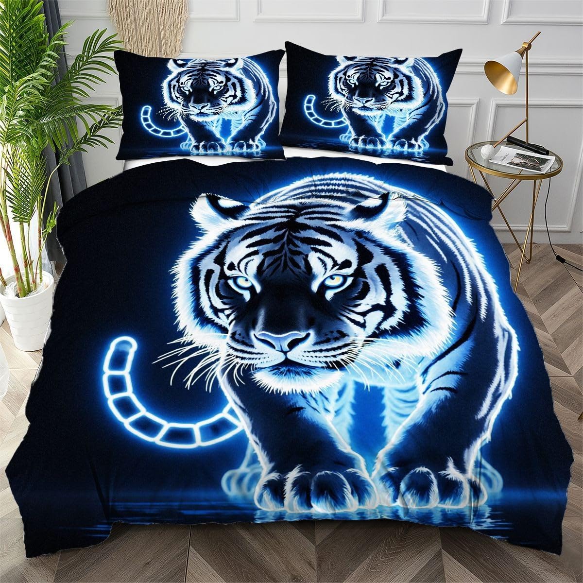 Housse de couette 200x200 tigre bleu pour relooker une chambre d'ado ou d'adulte moderne