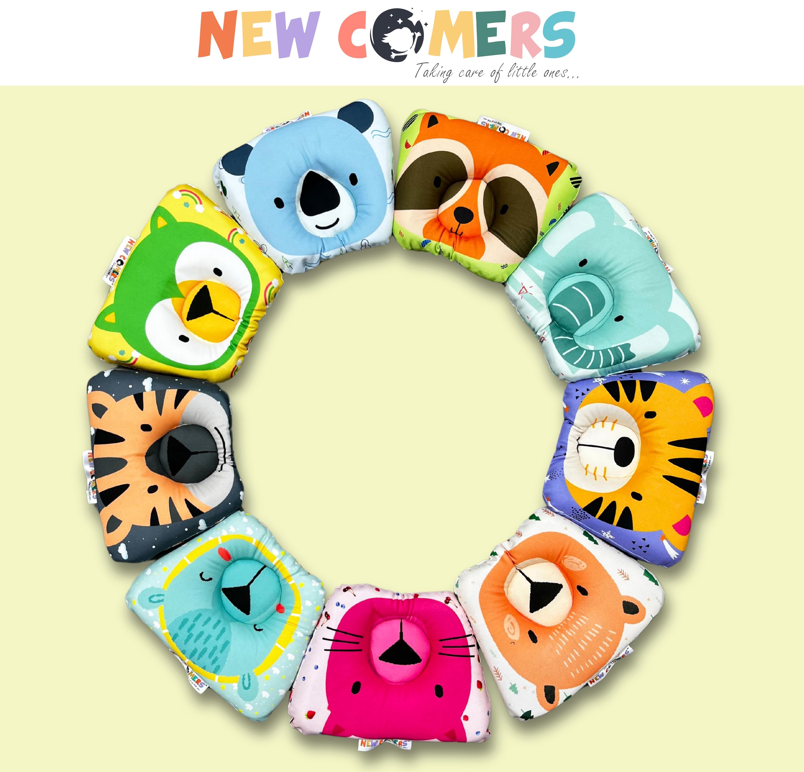 NEW COMERS® Memory Foam Kids Pillow with Washable Cover, Soft & Lightweight, Neck Support, for Ages 1-5 Years, 28x20x3 cm (Multi8) 1