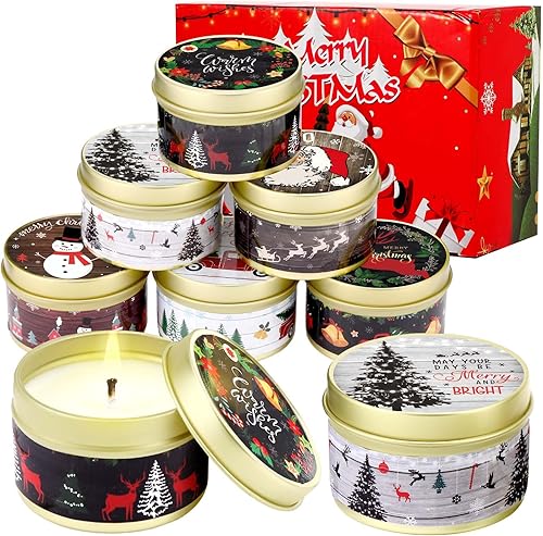 MTLEE Juego de 24 velas perfumadas de Navidad a granel de 2.1 onzas, mini velas de cera de soja, juego de regalo de aromaterapia en tarro para
