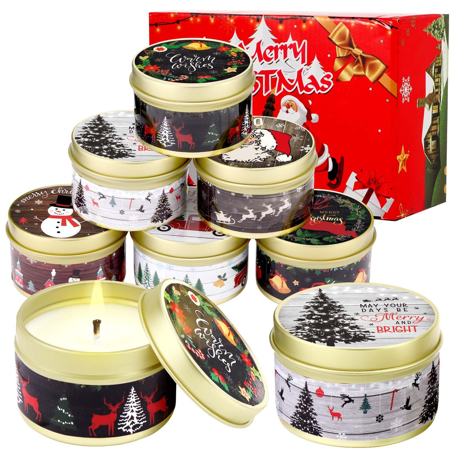 MTLEE Christmas Scented Candle Gift Set 24 Pcs Mini Soy Wax Jar Candles Bulk 2. 1oz Aromatherapy Candle Favors for Women Mom Friend Grandma Birthday Holiday Party Decor(Wood)