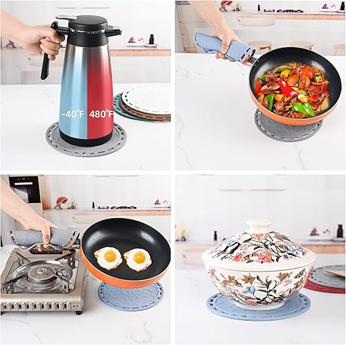 Miniatura 3 de Smithcraft Salvamanteles de silicona para platos calientes, ollas y sartenes, almohadillas calientes para cocina, soportes redondos de silicona para