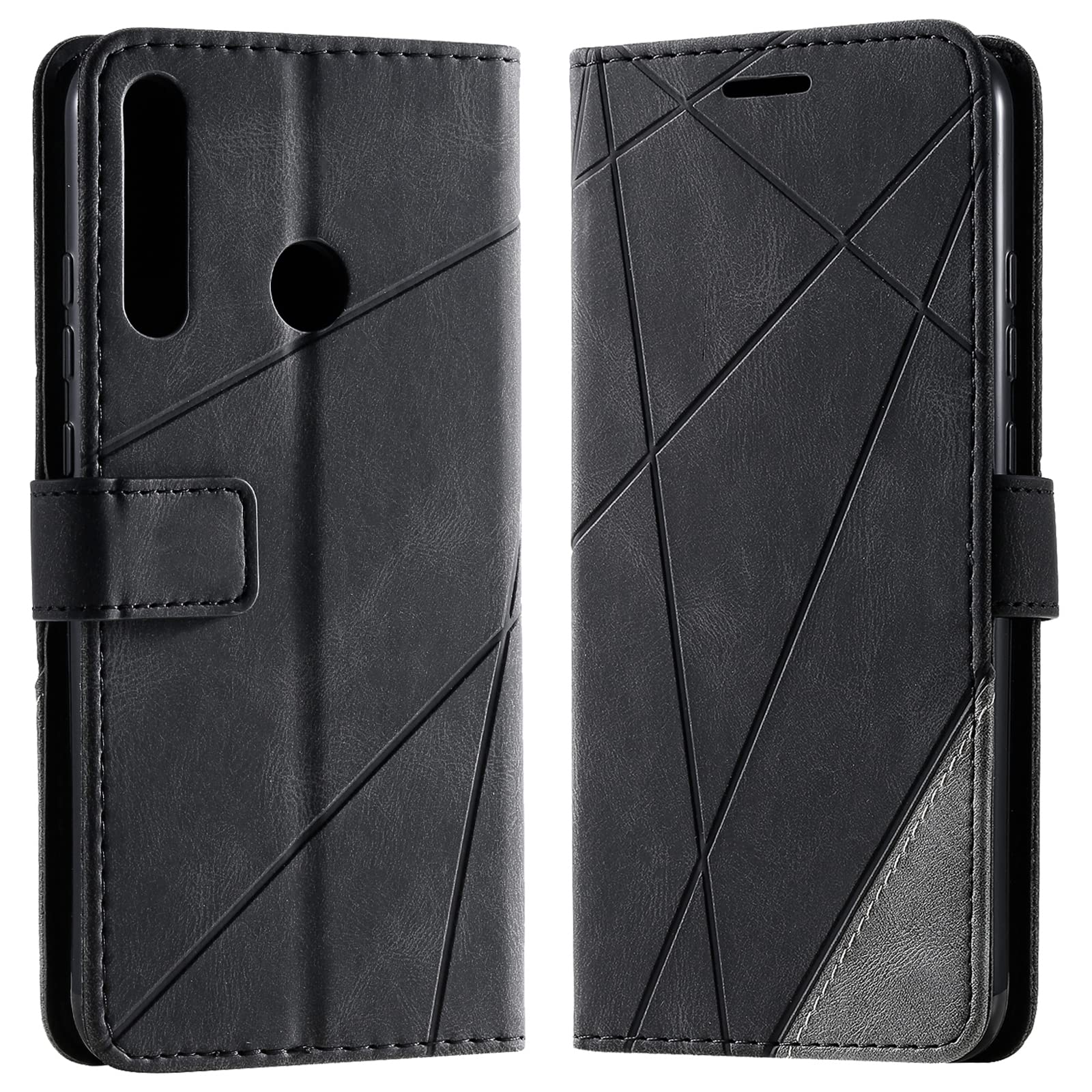 ebestStar - Cover per Huawei P40 Lite (2020), Custodia Libro Protezione Portafoglio, Pelle PU Porta Carte, Nero + Vetro Temperato