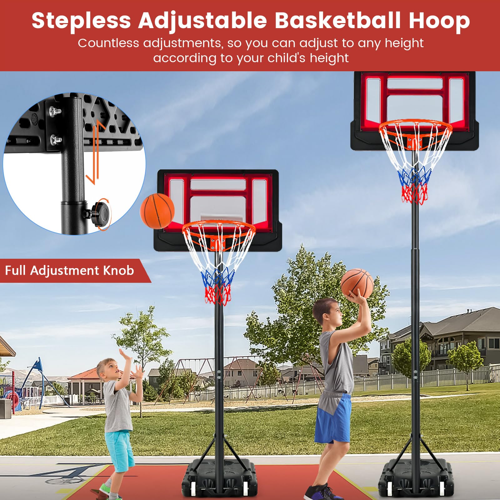 KOMFOTTEU Panier de Basket-Ball sur Pied, réglable en Hauteur 132-250 cm, avec Base remplissable d'eau et de Sable, Panneau de Basket Mobile avec roulettes, pour Adolescents et Adultes