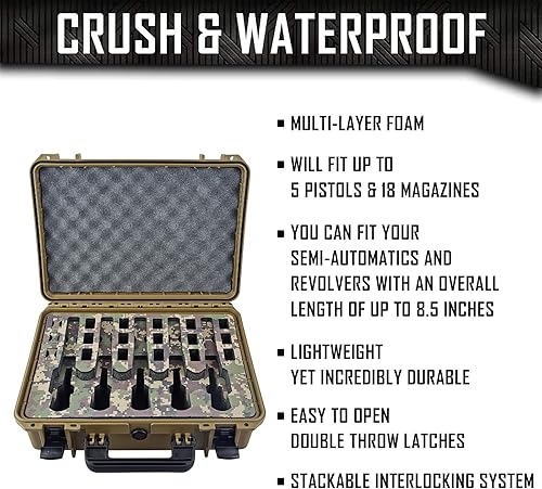 Miniatura 2 de Estuche para pistola de 5 pistolas 18 cargadores Doro con inserto de espuma MyCaseBuilder personalizado, impermeable, resistente, soporte táctico