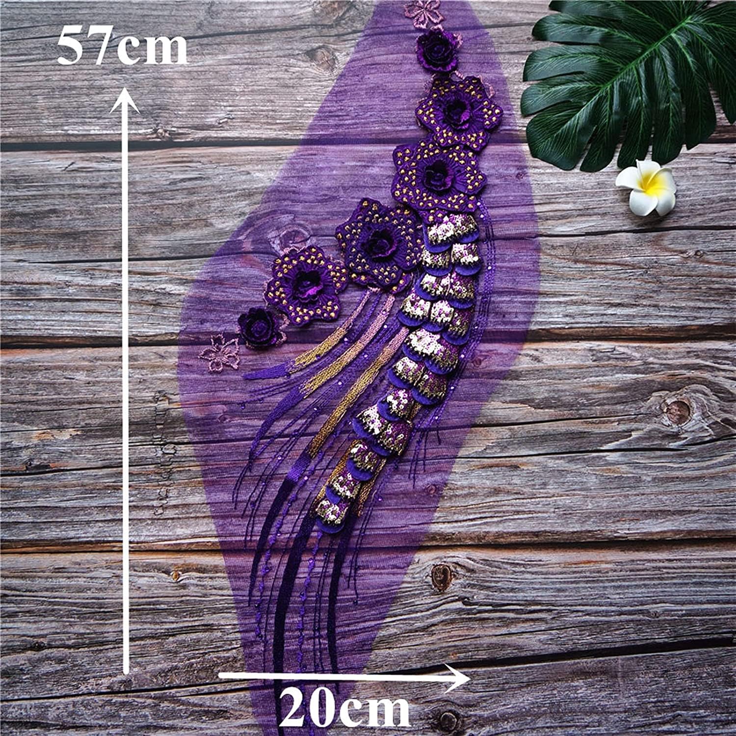Applicazioni da cucire, Tessuto di pizzo a fiori viola, paillettes, nappe, abito ricamato, applicazioni, colletto, maglia, toppa da cucire for la decorazione nozze, fai te