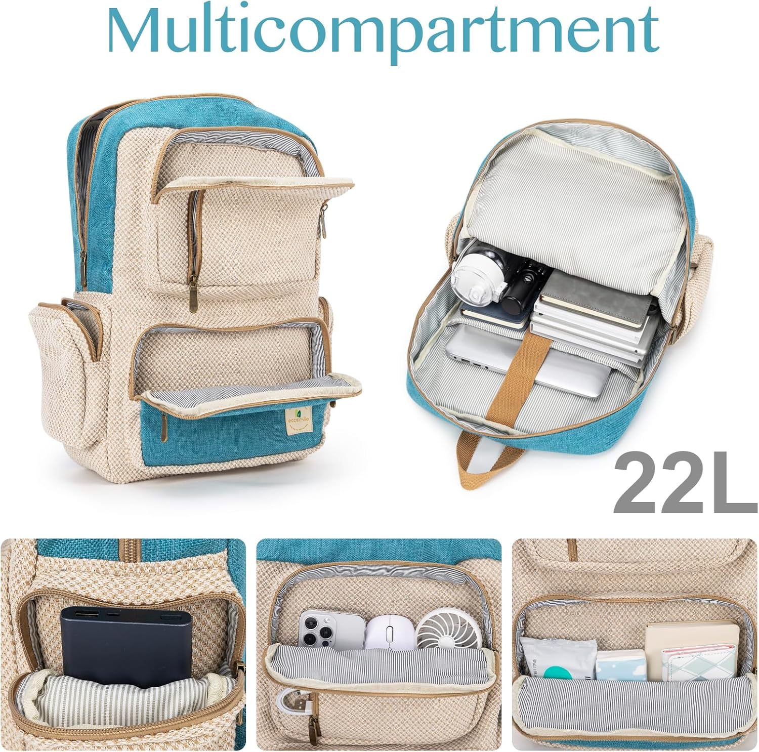 Canvas Backpack for Women Travel Backpack for Men Vintage Bookbag Style for Casual Daypack Backpacks (Blue-D)