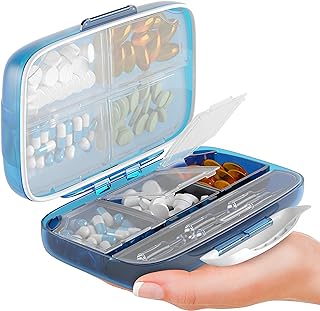 Moisture Proof Pill Sorter Pill Organizer Pill Box Large Pill Dispenser Home Supplement Holder Portable Vitamin Jumbo Size 8 Compartment Airtight Travel Pill Container Daily Medicine